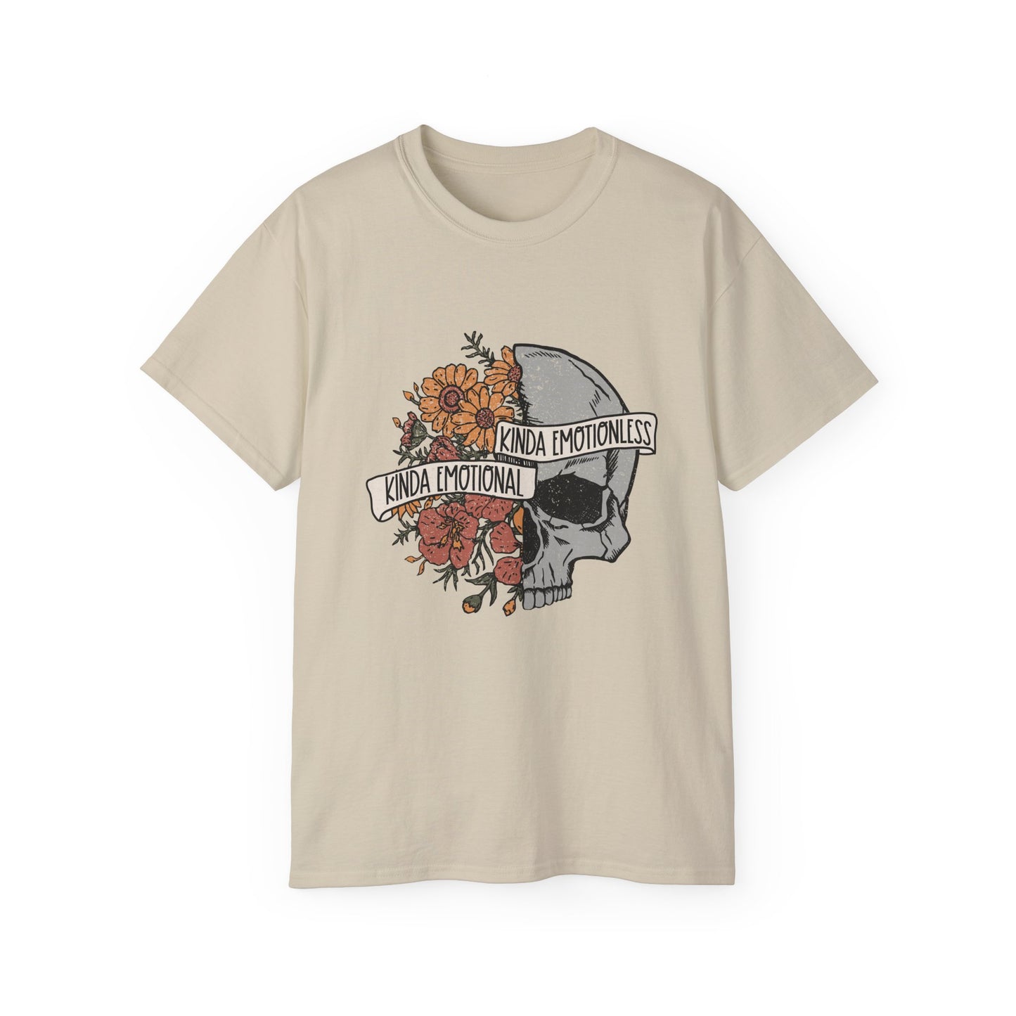 Kinda Emotional, Kinda Emotionless, Skull Lovers T-shirt, Skull T-shirt, Birthday Gift Short Sleeve Tee White, Black, Ash, Sand, Charcoal