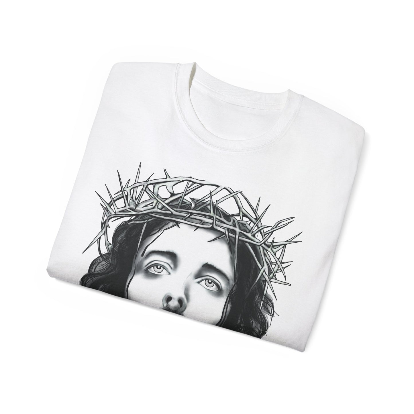 Unisex T Shirt Ultra Cotton Tee Jesus Christ Painting, Holy Face of Jesus, Christianity, Face, Monochrome