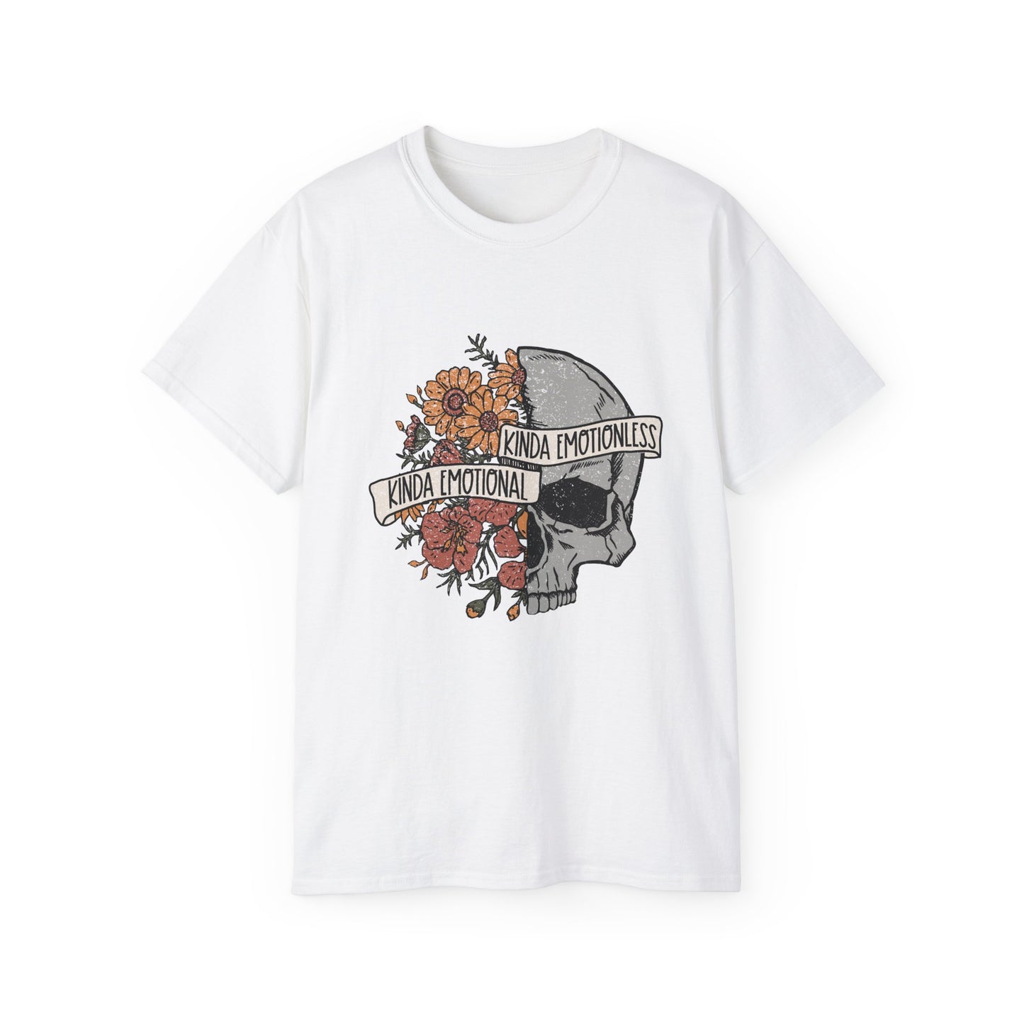 Kinda Emotional, Kinda Emotionless, Skull Lovers T-shirt, Skull T-shirt, Birthday Gift Short Sleeve Tee White, Black, Ash, Sand, Charcoal