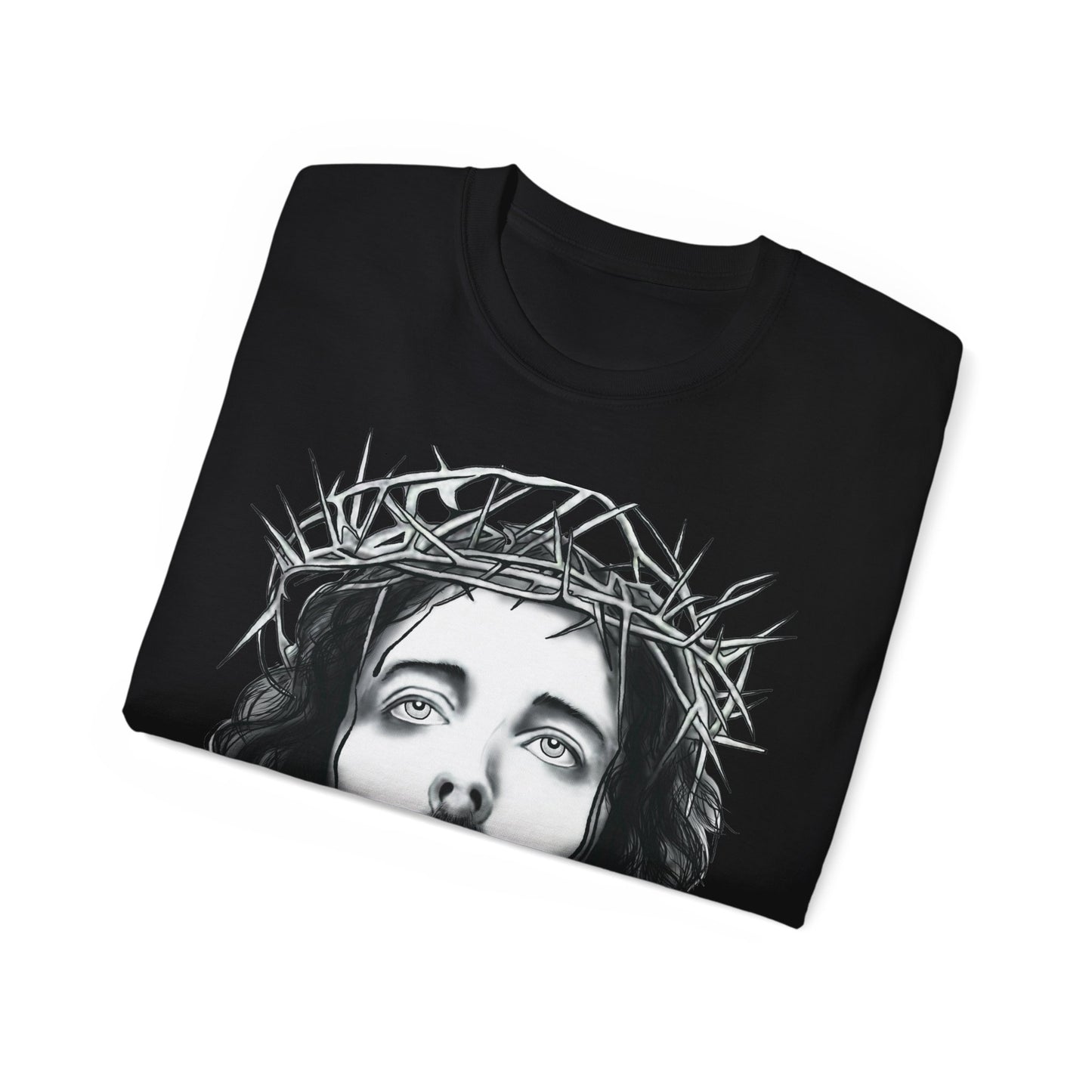 Unisex T Shirt Ultra Cotton Tee Jesus Christ Painting, Holy Face of Jesus, Christianity, Face, Monochrome