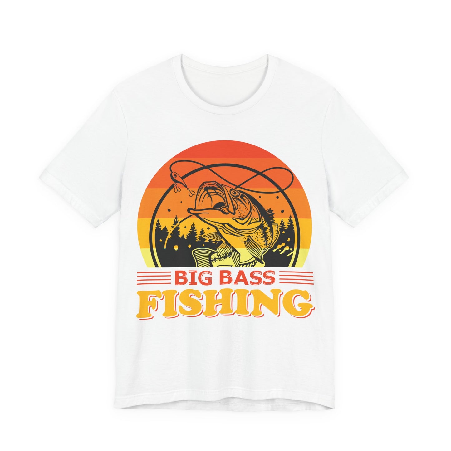 Men's Black T Shirt Big Bass Fishing Short Sleeve Crew Neck Jersey Tee