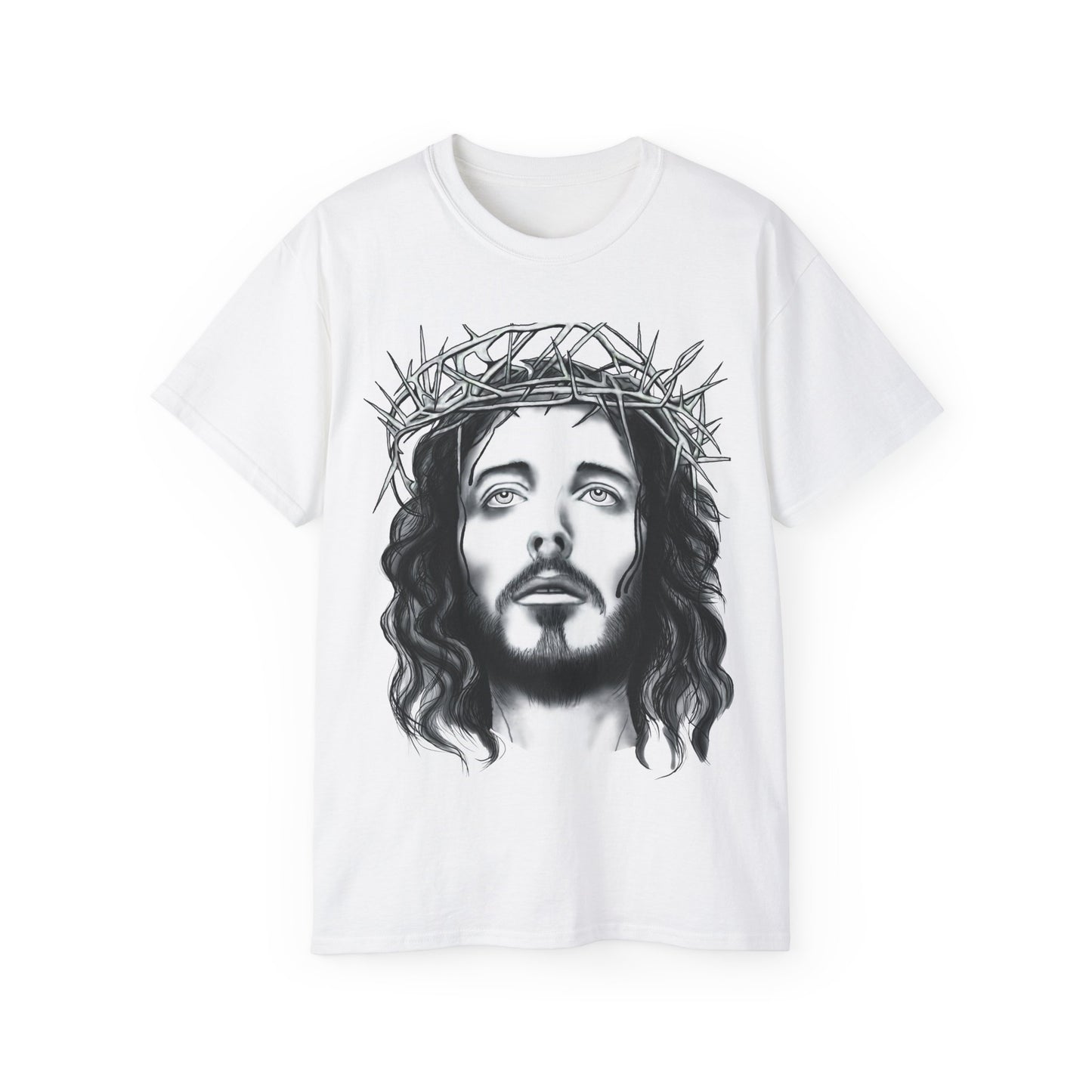 Unisex T Shirt Ultra Cotton Tee Jesus Christ Painting, Holy Face of Jesus, Christianity, Face, Monochrome