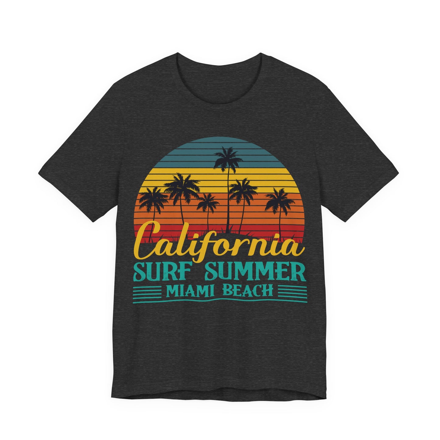 Unisex Black T Shirt Surf Summer Beach Crew Neck Jersey Short Sleeve Tee