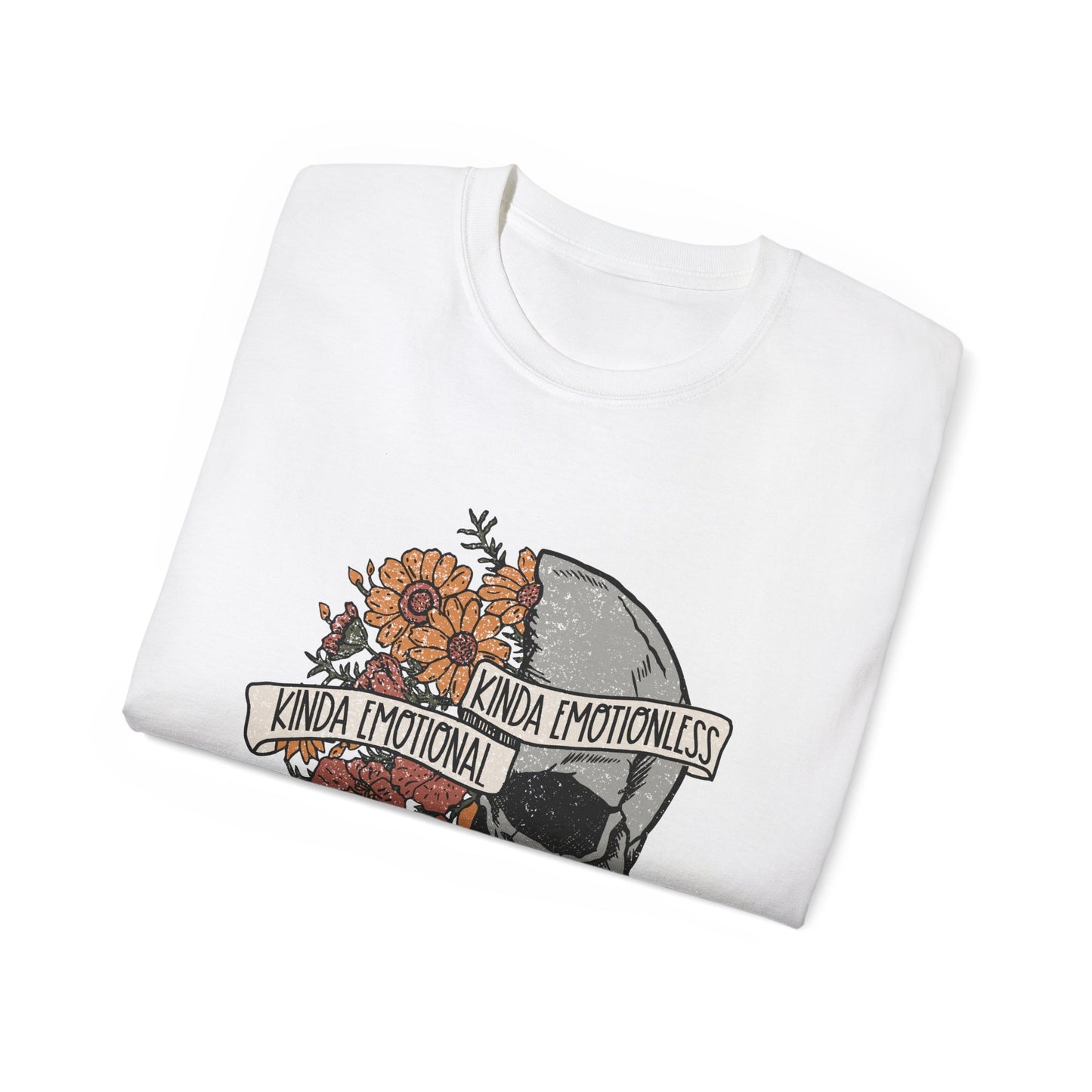 Kinda Emotional, Kinda Emotionless, Skull Lovers T-shirt, Skull T-shirt, Birthday Gift Short Sleeve Tee White, Black, Ash, Sand, Charcoal