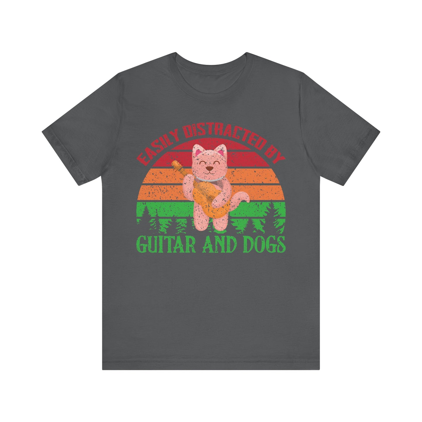 Unisex T Shirt Jersey Short Sleeve Tee Guitar And Dogs Crew Neck Black