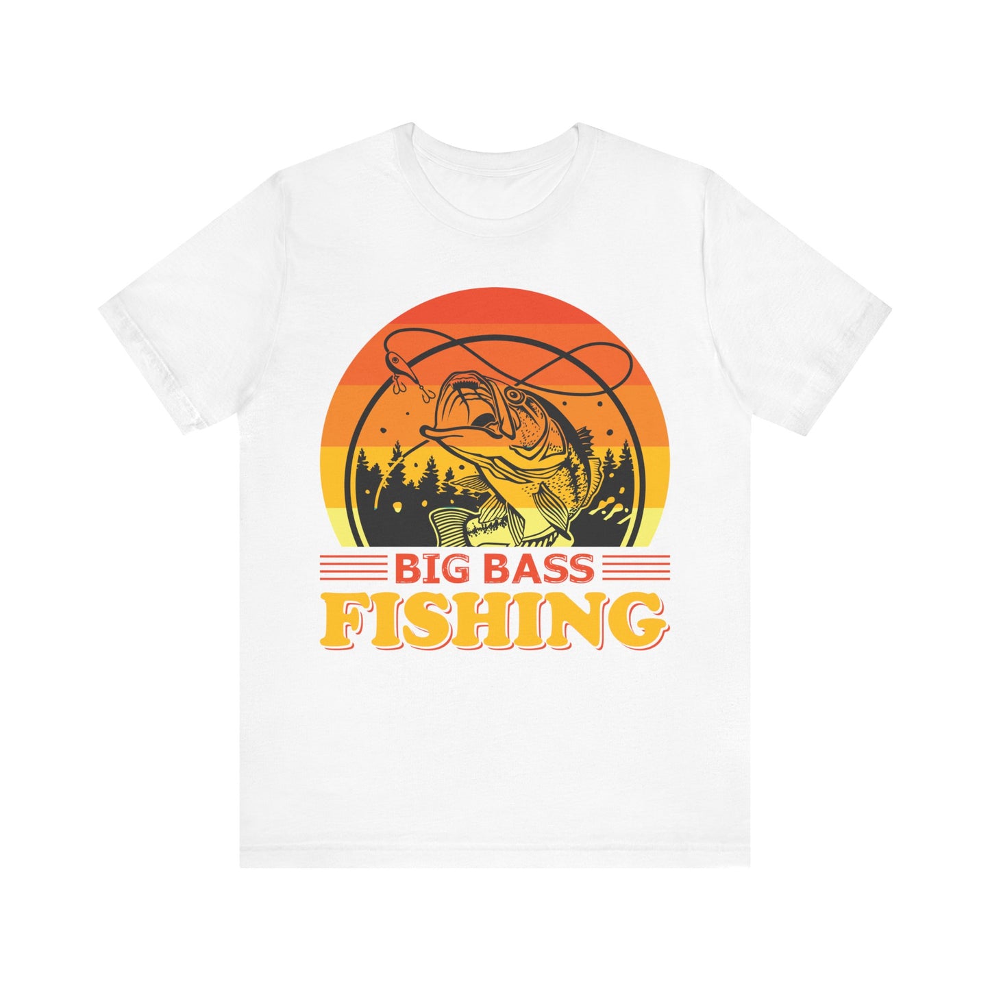 Men's Black T Shirt Big Bass Fishing Short Sleeve Crew Neck Jersey Tee