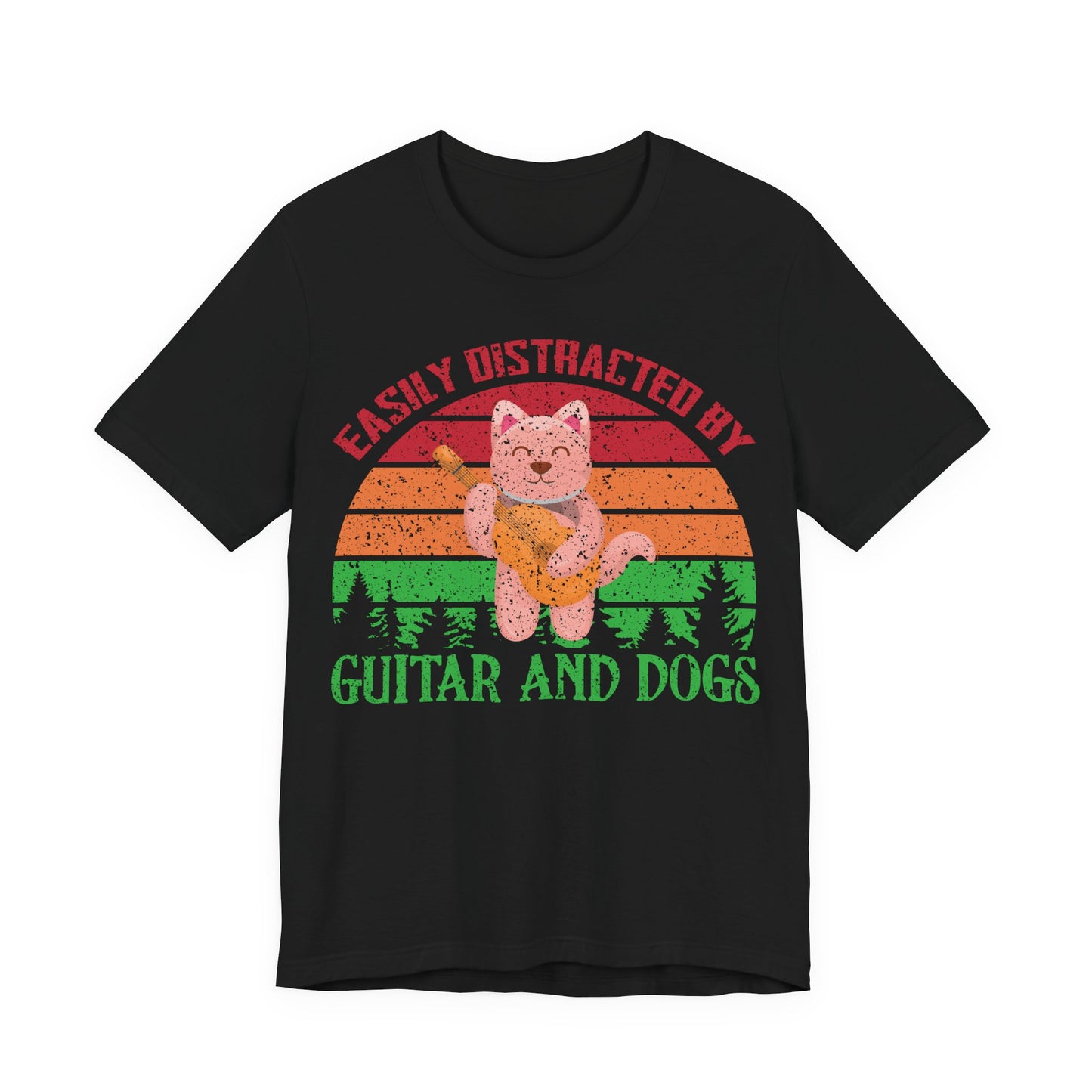 Unisex T Shirt Jersey Short Sleeve Tee Guitar And Dogs Crew Neck Black