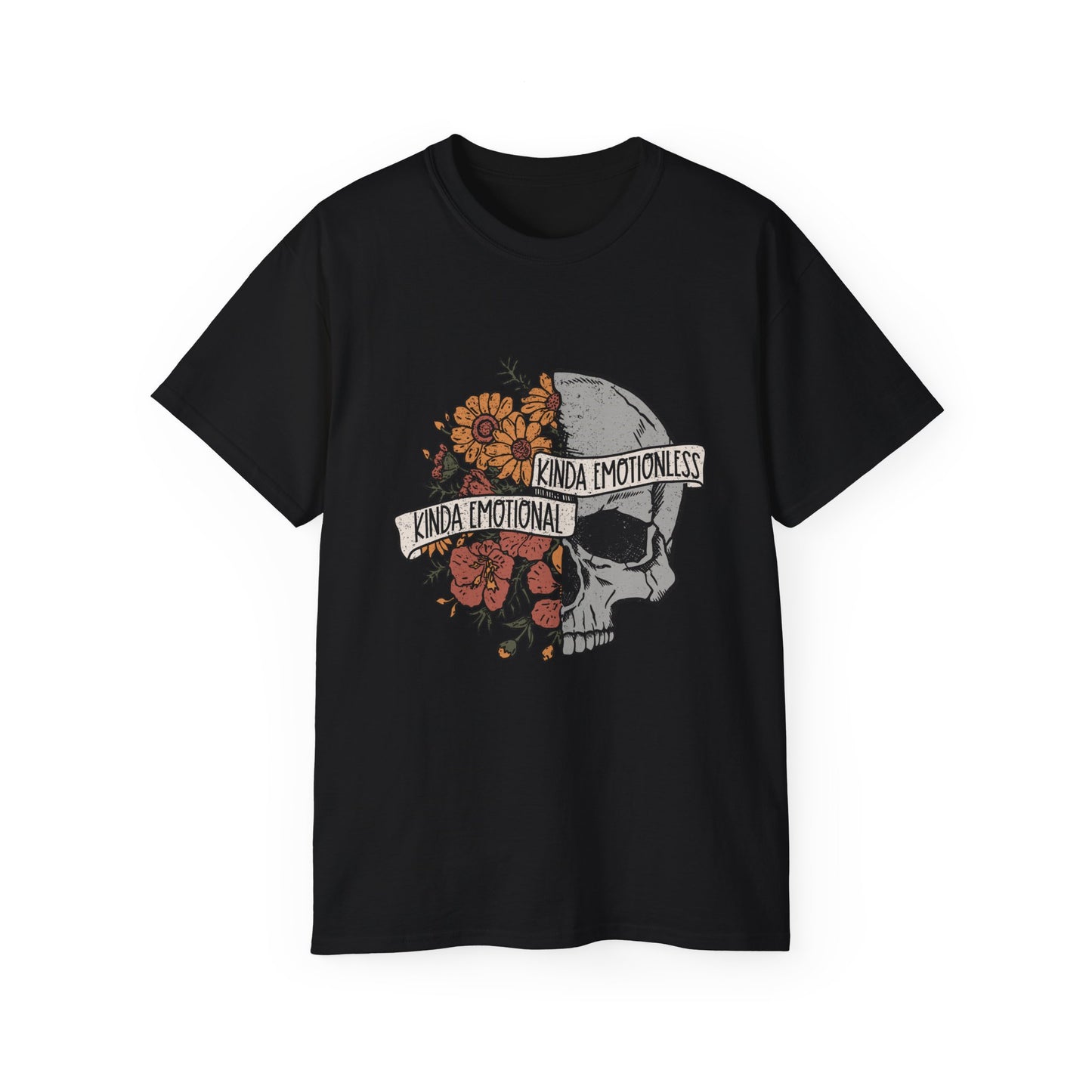 Kinda Emotional, Kinda Emotionless, Skull Lovers T-shirt, Skull T-shirt, Birthday Gift Short Sleeve Tee White, Black, Ash, Sand, Charcoal