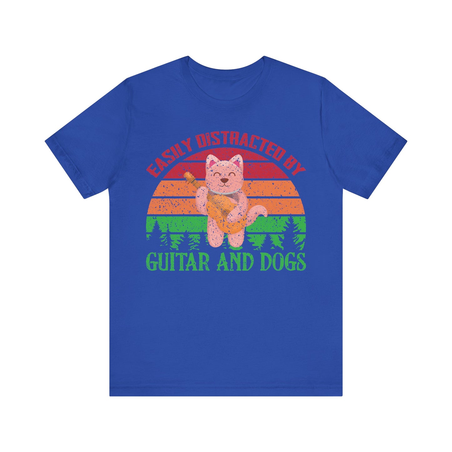 Unisex T Shirt Jersey Short Sleeve Tee Guitar And Dogs Crew Neck Black