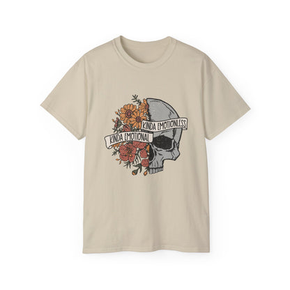 Kinda Emotional, Kinda Emotionless, Skull Lovers T-shirt, Skull T-shirt, Birthday Gift Short Sleeve Tee White, Black, Ash, Sand, Charcoal