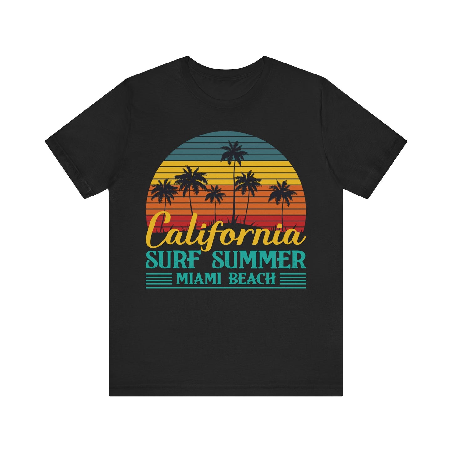 Unisex Black T Shirt Surf Summer Beach Crew Neck Jersey Short Sleeve Tee