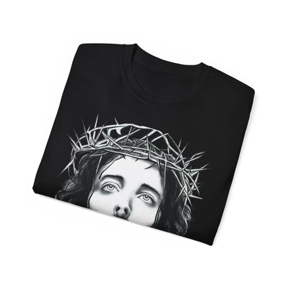 Unisex T Shirt Ultra Cotton Tee Jesus Christ Painting, Holy Face of Jesus, Christianity, Face, Monochrome