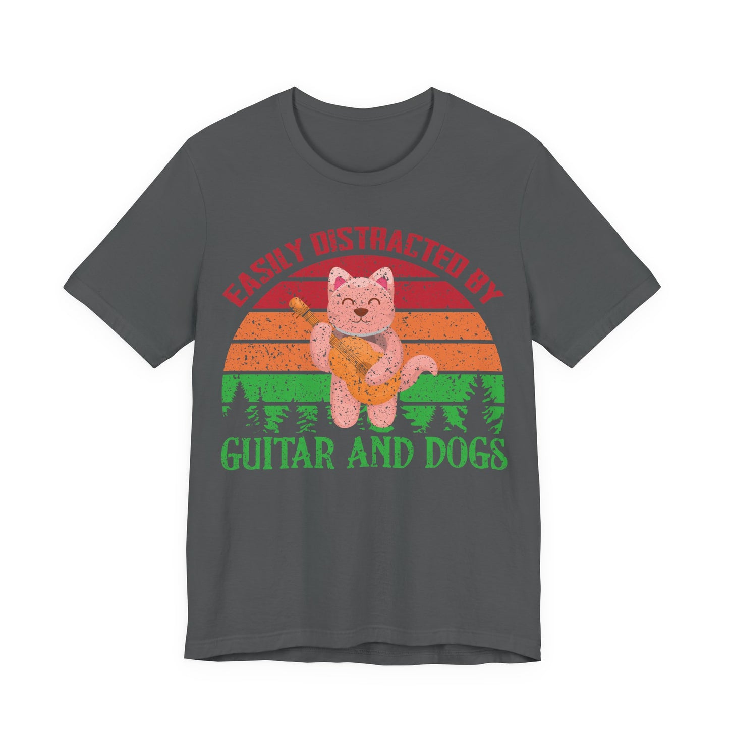 Unisex T Shirt Jersey Short Sleeve Tee Guitar And Dogs Crew Neck Black