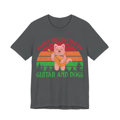 Unisex T Shirt Jersey Short Sleeve Tee Guitar And Dogs Crew Neck Black