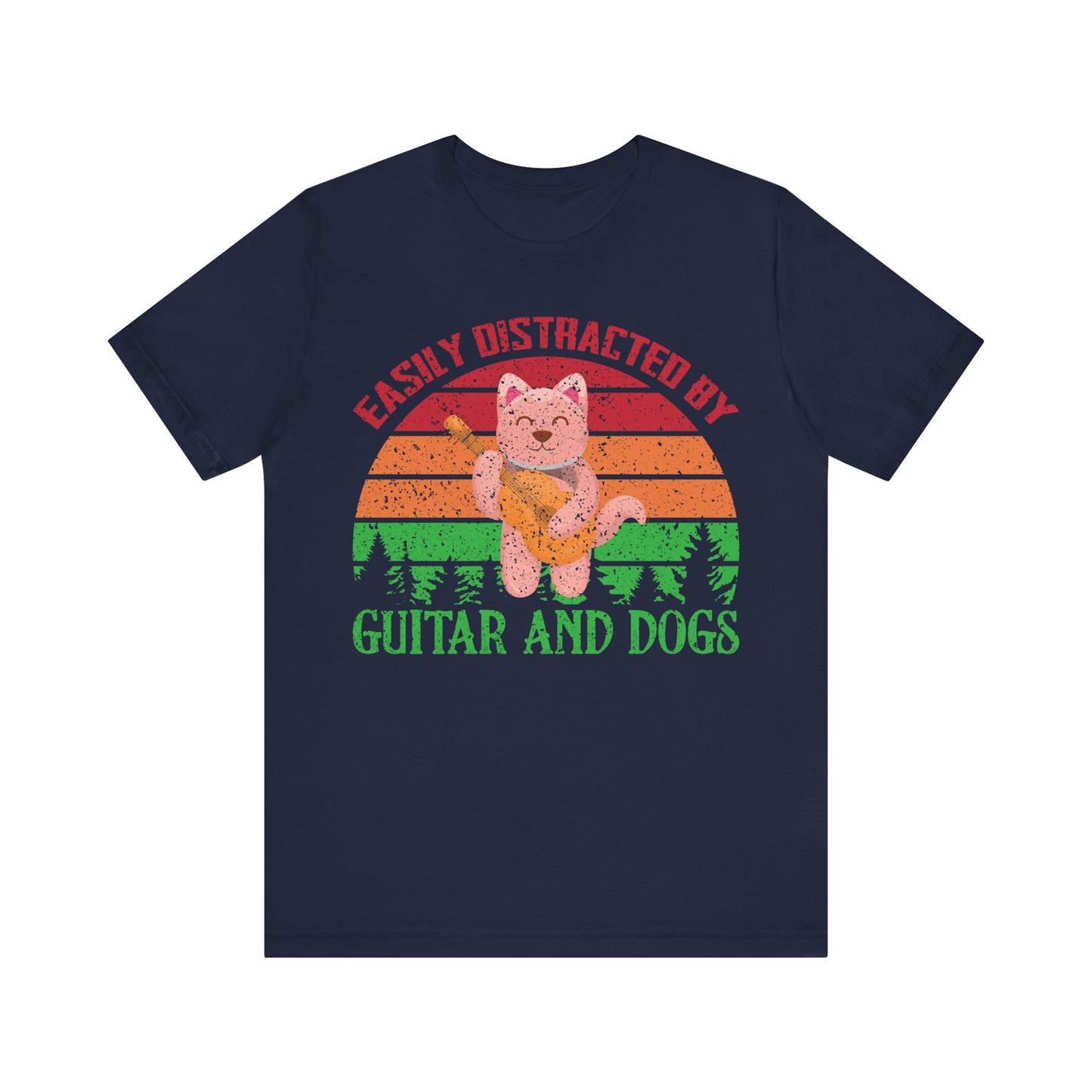 Unisex T Shirt Jersey Short Sleeve Tee Guitar And Dogs Crew Neck Black