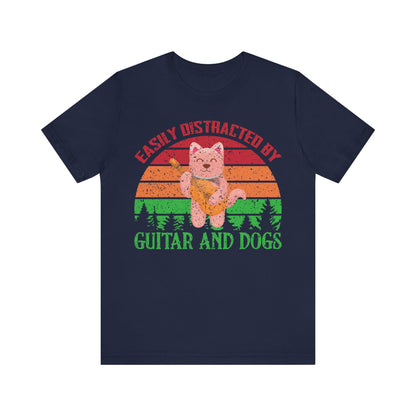 Unisex T Shirt Jersey Short Sleeve Tee Guitar And Dogs Crew Neck Black