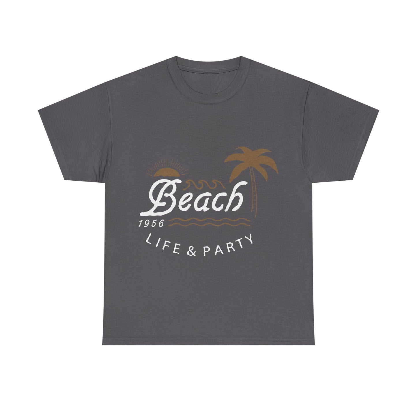 Men T-Shirt Short Sleeve Heavy Cotton Tee Beach Life And Party, S to 2XL