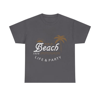 Men T-Shirt Short Sleeve Heavy Cotton Tee Beach Life And Party, S to 2XL