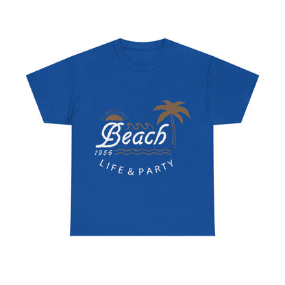 Men T-Shirt Short Sleeve Heavy Cotton Tee Beach Life And Party, S to 2XL