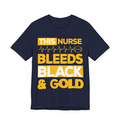 Unisex T Shirt Short Sleeve Tee Jersey Nurse Bleeds Black And Gold