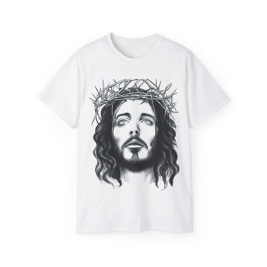 Unisex T Shirt Ultra Cotton Tee Jesus Christ Painting, Holy Face of Jesus, Christianity, Face, Monochrome