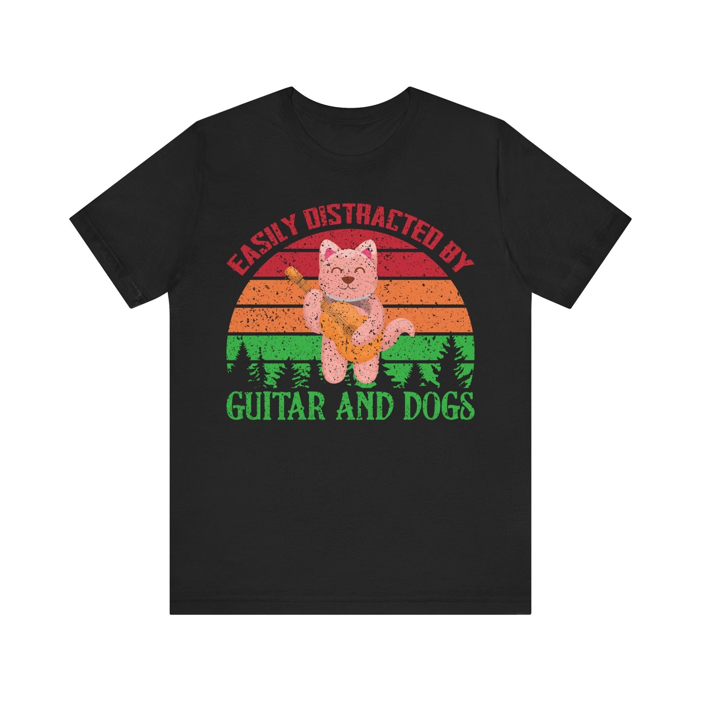 Unisex T Shirt Jersey Short Sleeve Tee Guitar And Dogs Crew Neck Black