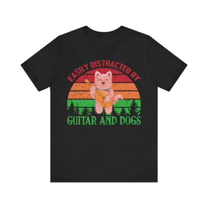 Unisex T Shirt Jersey Short Sleeve Tee Guitar And Dogs Crew Neck Black