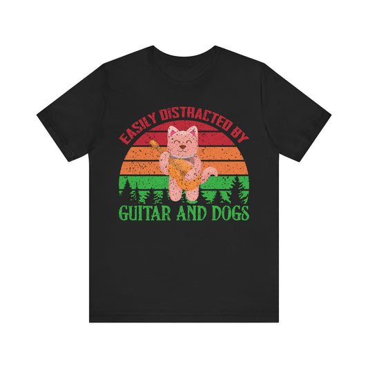 Unisex T Shirt Jersey Short Sleeve Tee Guitar And Dogs Crew Neck Black