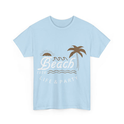 Men T-Shirt Short Sleeve Heavy Cotton Tee Beach Life And Party, S to 2XL