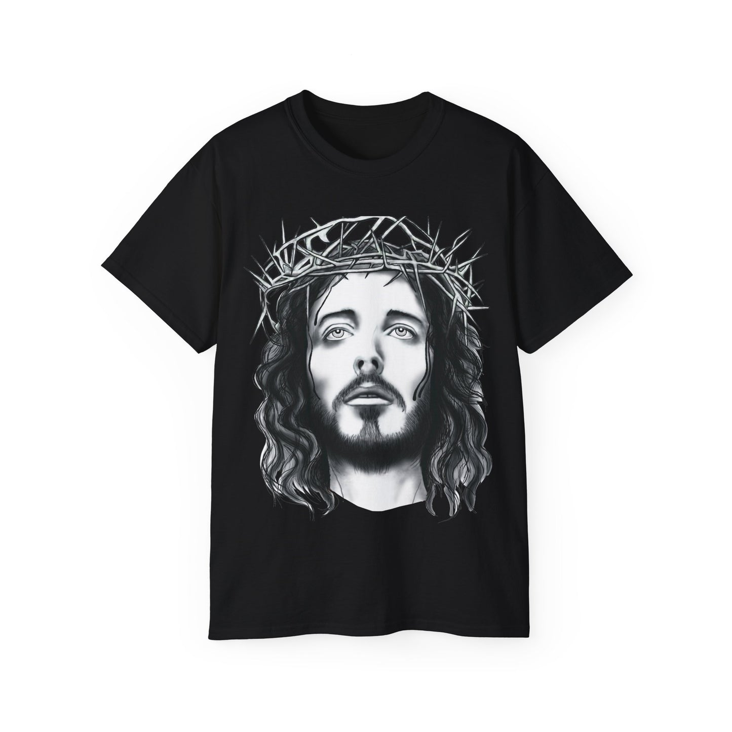 Unisex T Shirt Ultra Cotton Tee Jesus Christ Painting, Holy Face of Jesus, Christianity, Face, Monochrome
