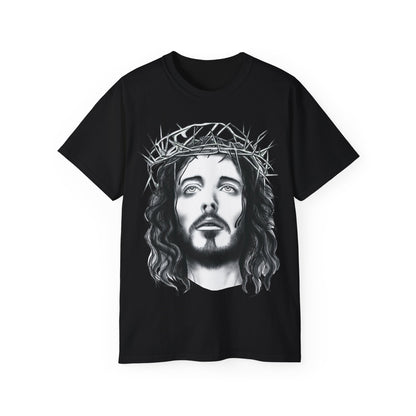 Unisex T Shirt Ultra Cotton Tee Jesus Christ Painting, Holy Face of Jesus, Christianity, Face, Monochrome