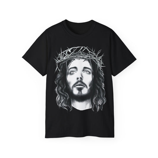 Unisex T Shirt Ultra Cotton Tee Jesus Christ Painting, Holy Face of Jesus, Christianity, Face, Monochrome