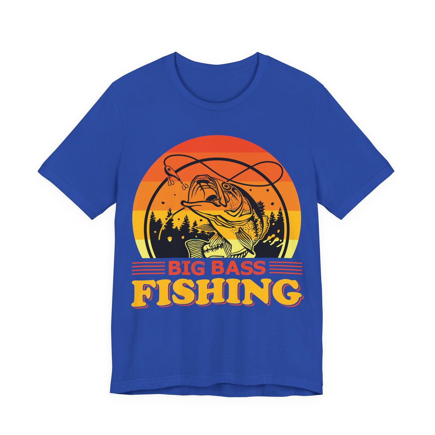 Men's Black T Shirt Big Bass Fishing Short Sleeve Crew Neck Jersey Tee