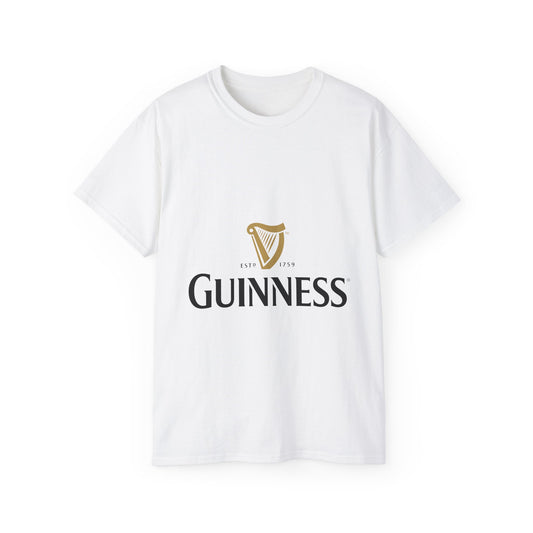 WhiteT Shirt Guinness Beer Logo Short Sleeve Jersey Tee White Unisex Quality Cotton Classic Fit