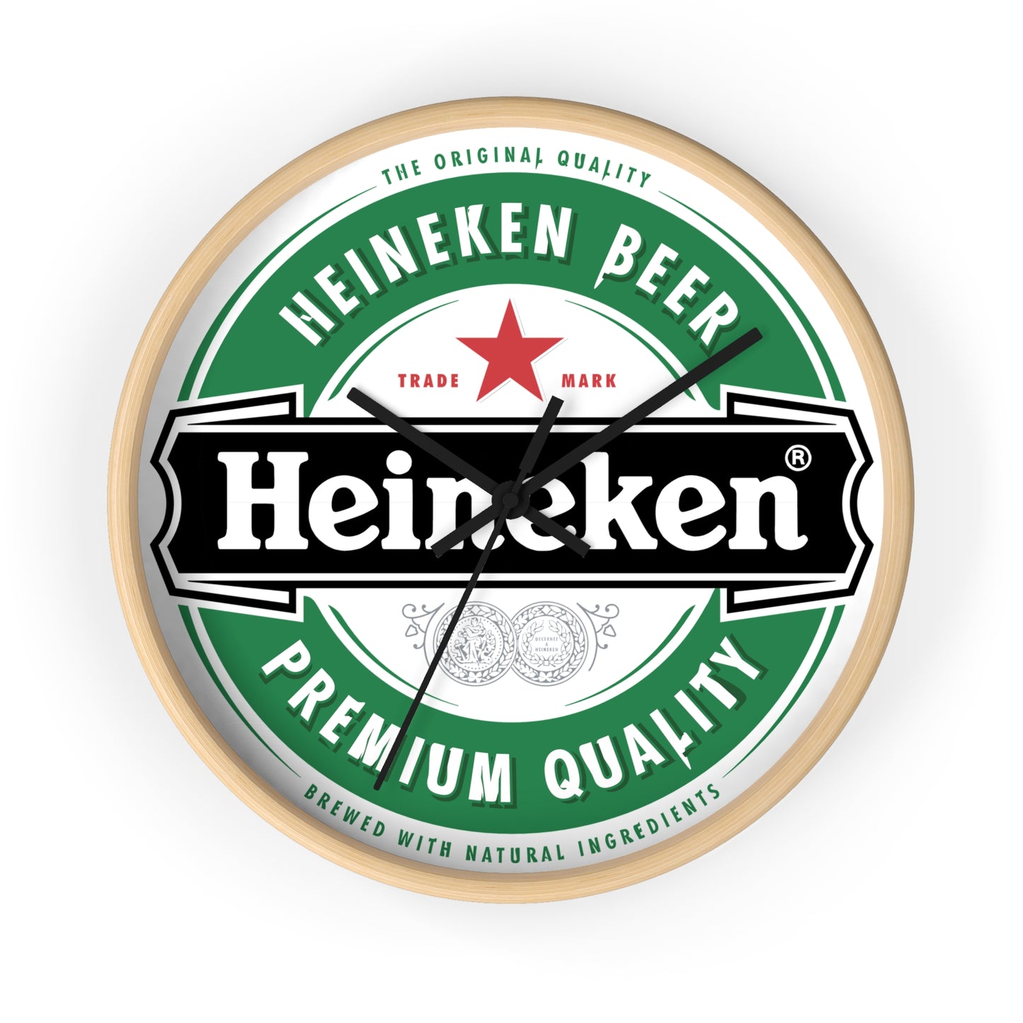 Heineken Wall Clock Indoor 10 Inch Wooden Frame Plexiglass Face