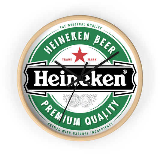 Heineken Wall Clock Indoor 10 Inch Wooden Frame Plexiglass Face