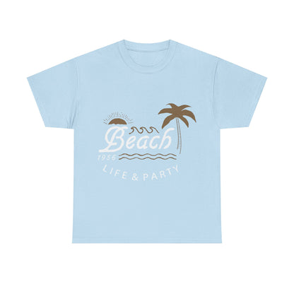 Men T-Shirt Short Sleeve Heavy Cotton Tee Beach Life And Party, S to 2XL