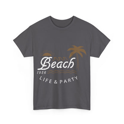 Men T-Shirt Short Sleeve Heavy Cotton Tee Beach Life And Party, S to 2XL