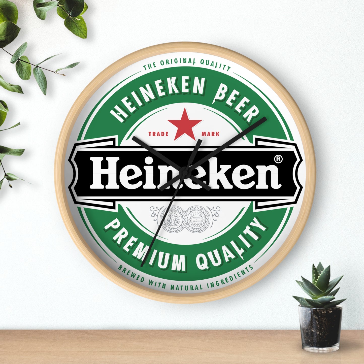 Heineken Wall Clock Indoor 10 Inch Wooden Frame Plexiglass Face