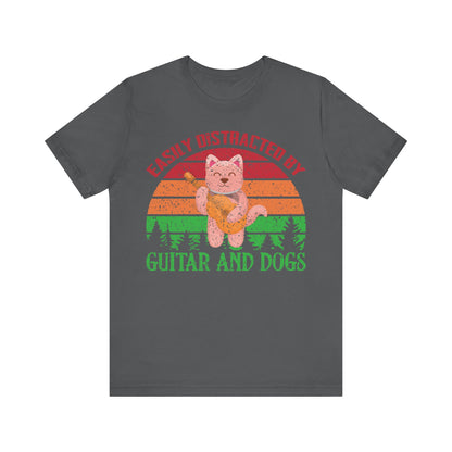 Unisex T Shirt Jersey Short Sleeve Tee Guitar And Dogs Crew Neck Black