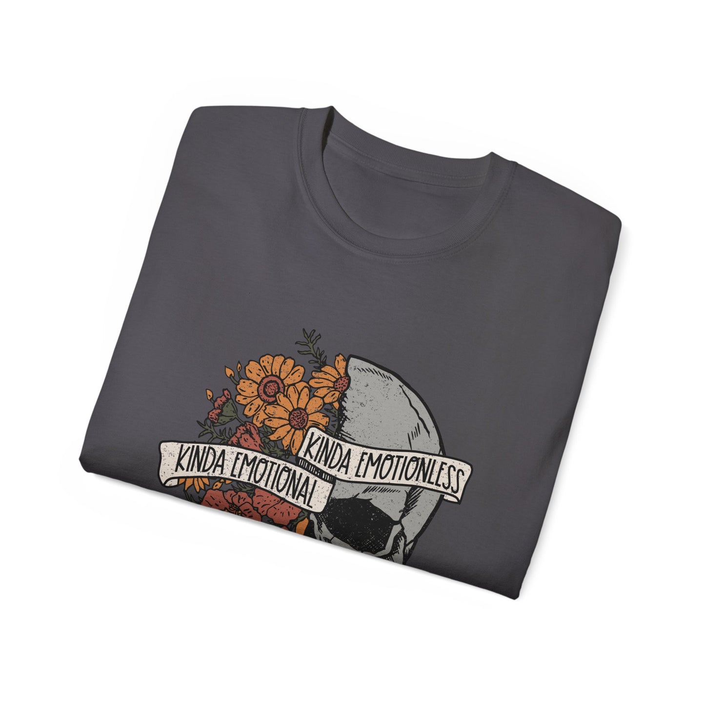 Kinda Emotional, Kinda Emotionless, Skull Lovers T-shirt, Skull T-shirt, Birthday Gift Short Sleeve Tee White, Black, Ash, Sand, Charcoal