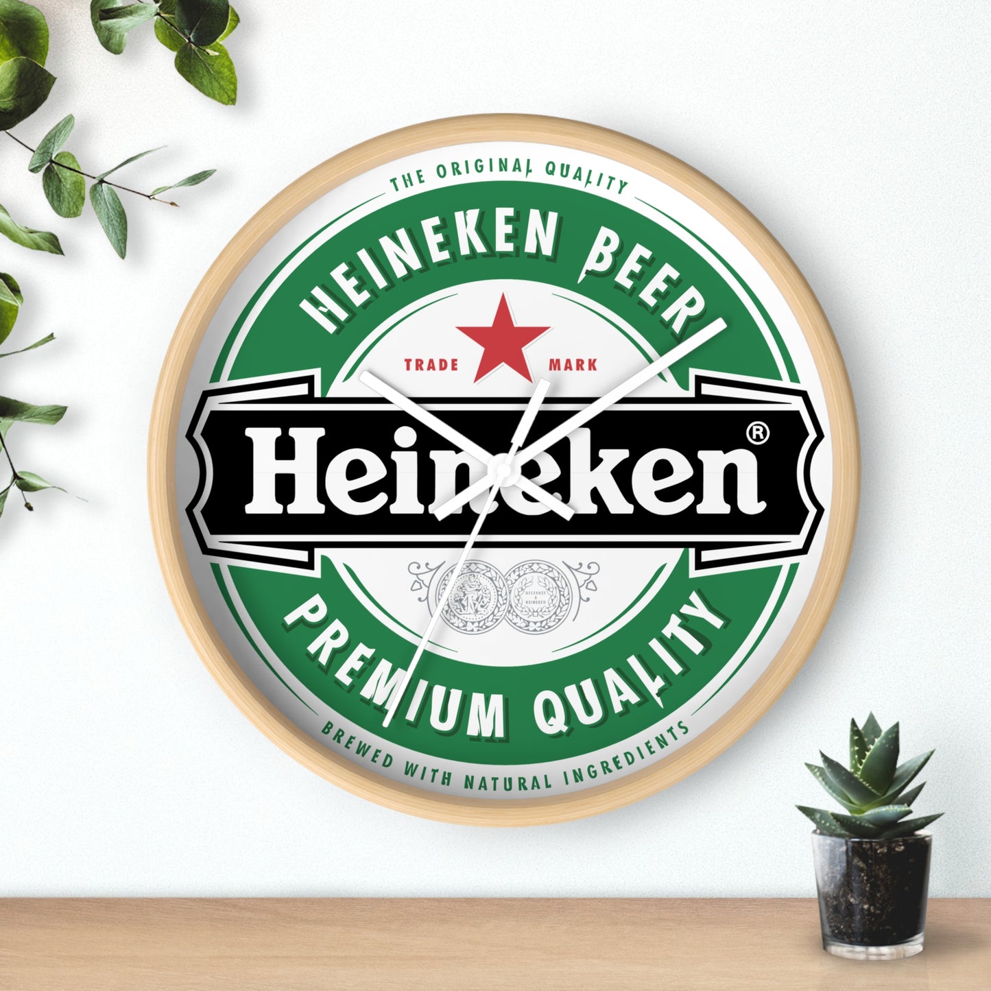 Heineken Wall Clock Indoor 10 Inch Wooden Frame Plexiglass Face