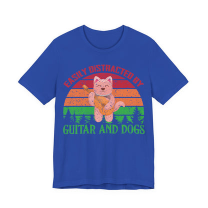 Unisex T Shirt Jersey Short Sleeve Tee Guitar And Dogs Crew Neck Black