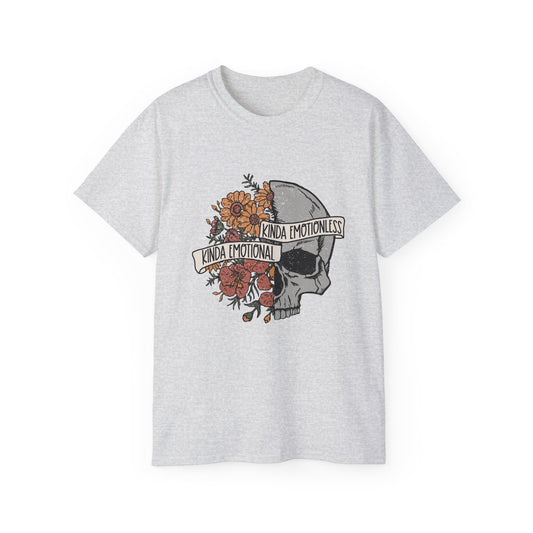 Kinda Emotional, Kinda Emotionless, Skull Lovers T-shirt, Skull T-shirt, Birthday Gift Short Sleeve Tee White, Black, Ash, Sand, Charcoal