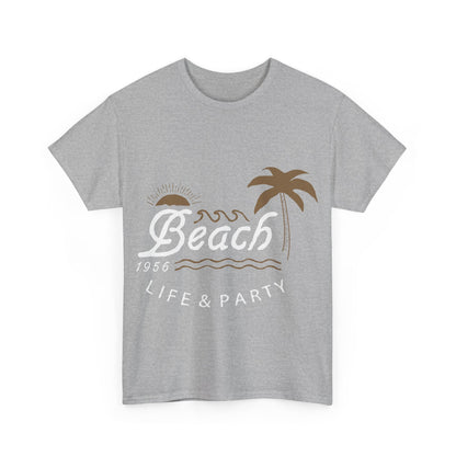 Men T-Shirt Short Sleeve Heavy Cotton Tee Beach Life And Party, S to 2XL