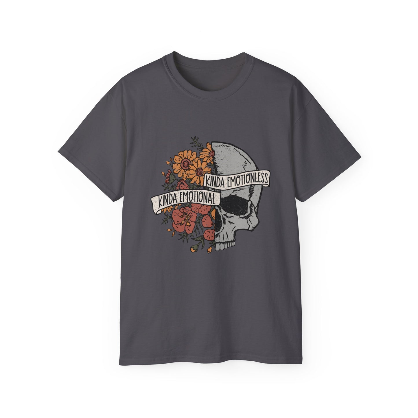 Kinda Emotional, Kinda Emotionless, Skull Lovers T-shirt, Skull T-shirt, Birthday Gift Short Sleeve Tee White, Black, Ash, Sand, Charcoal