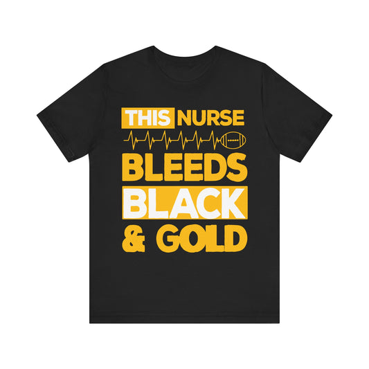 Unisex T Shirt Short Sleeve Tee Jersey Nurse Bleeds Black And Gold