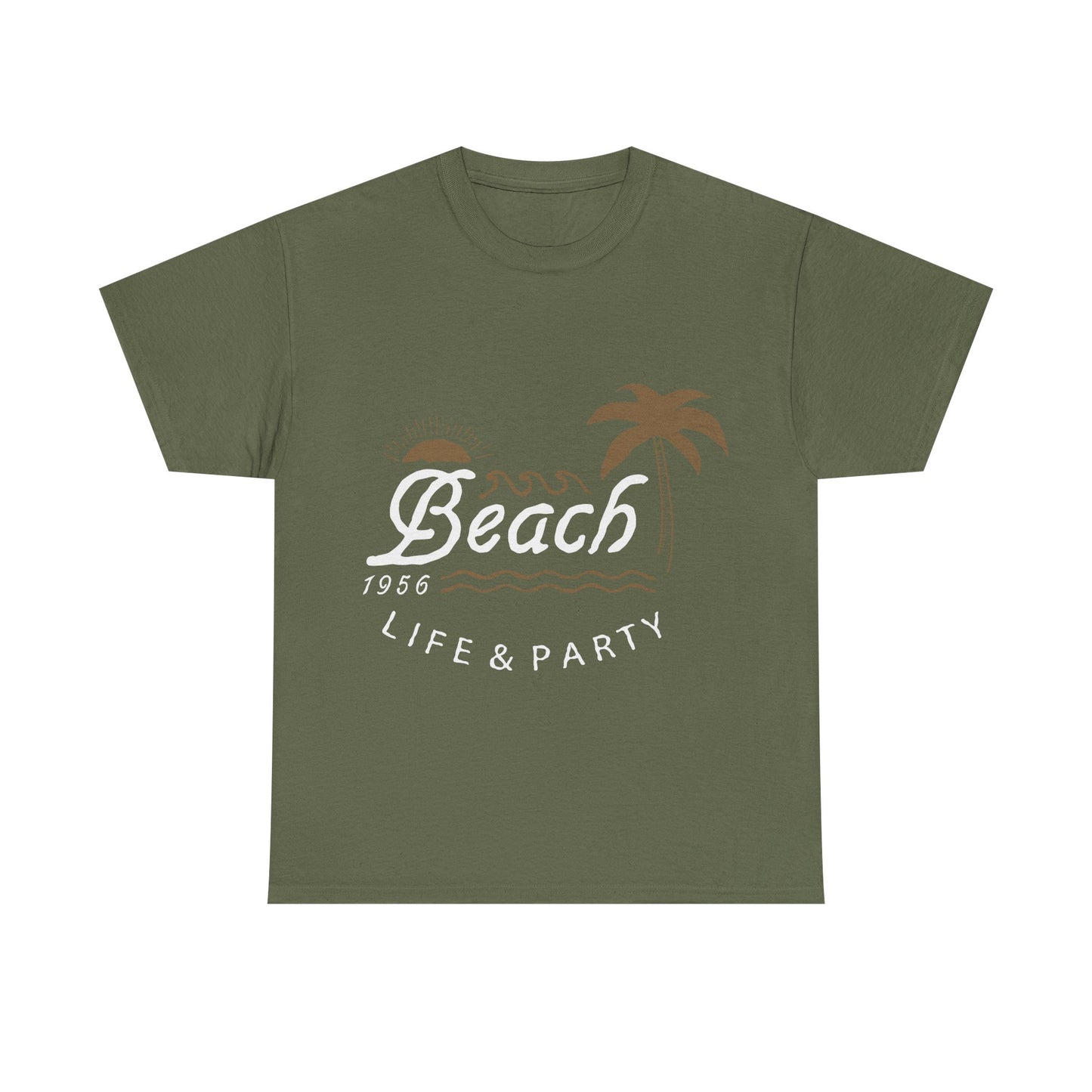 Men T-Shirt Short Sleeve Heavy Cotton Tee Beach Life And Party, S to 2XL