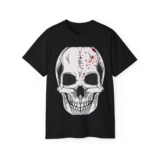 Black, White T Shirt White Skull Illustration Ultra Cotton Tee Calavera Skull Halloween Skull Happy Halloween Face Head