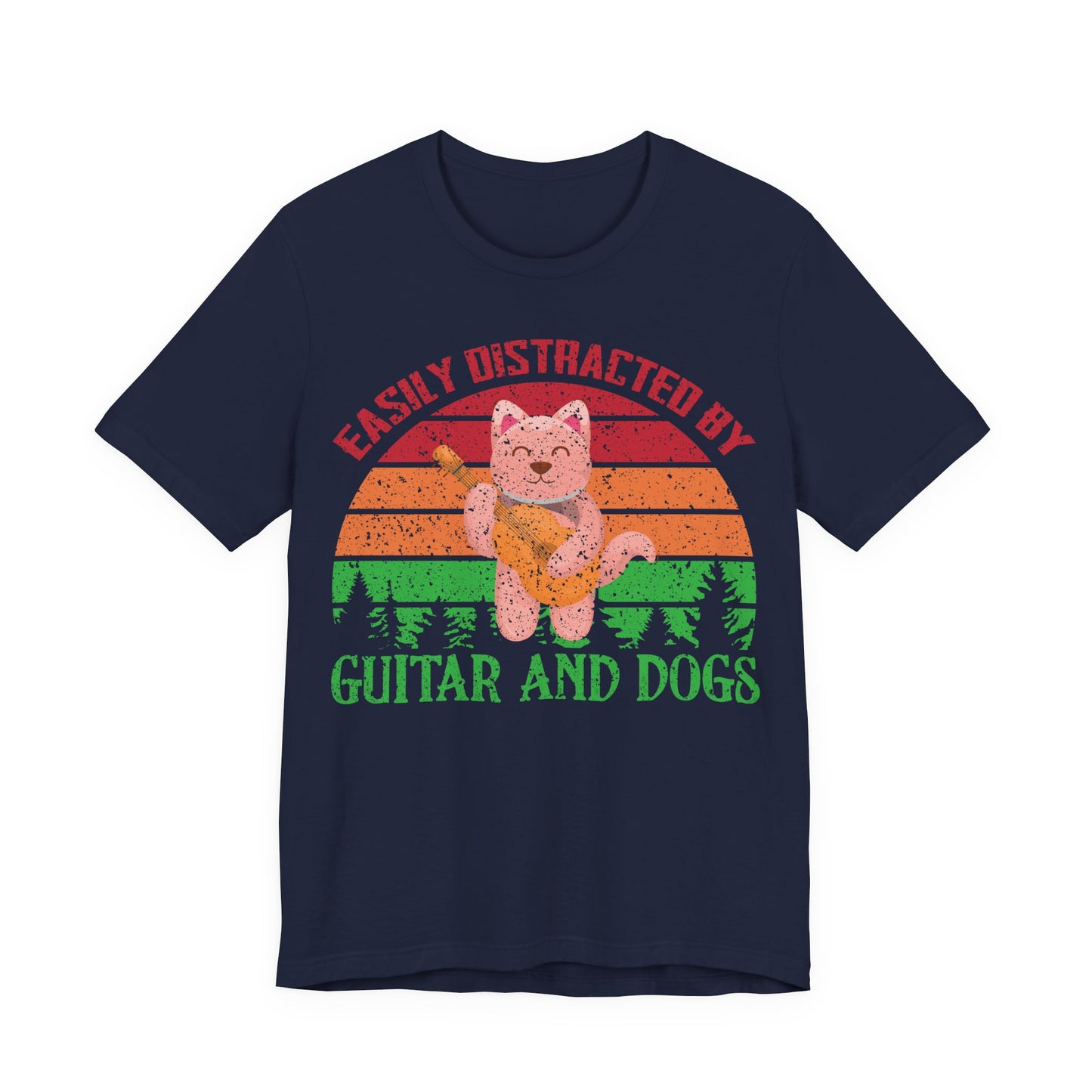 Unisex T Shirt Jersey Short Sleeve Tee Guitar And Dogs Crew Neck Black